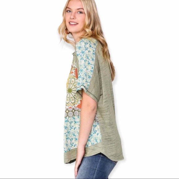 CUTE BOHO STYLE LOOSE FIT TOP SAGE - Picture 2 of 6